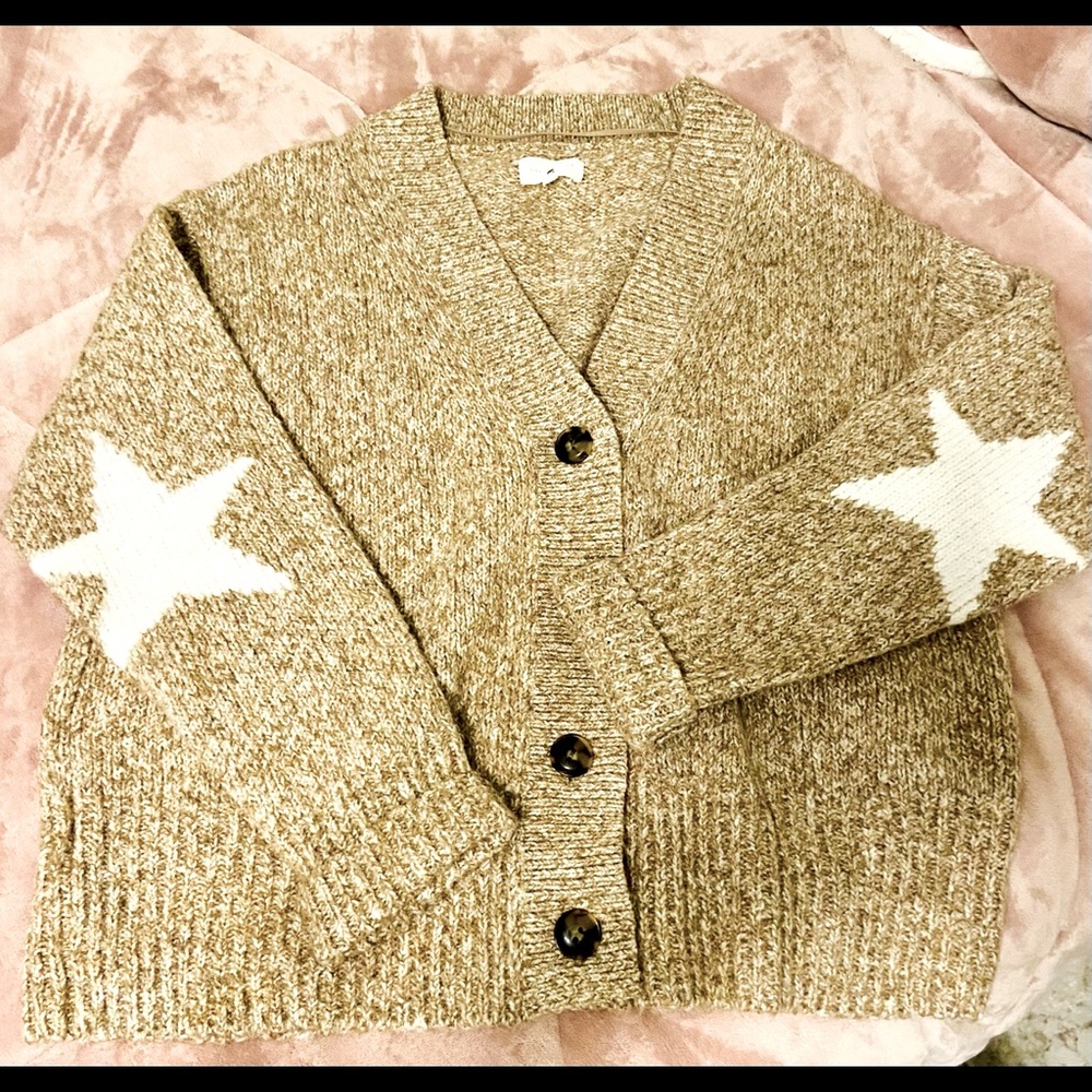 Lou & Grey Natural Intarsia Cardigan w Star Elbows